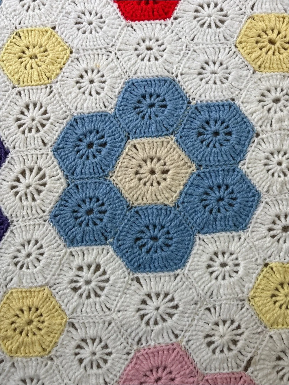 Granny Square Flower Garden Blanket Full Size Hexagon Edge